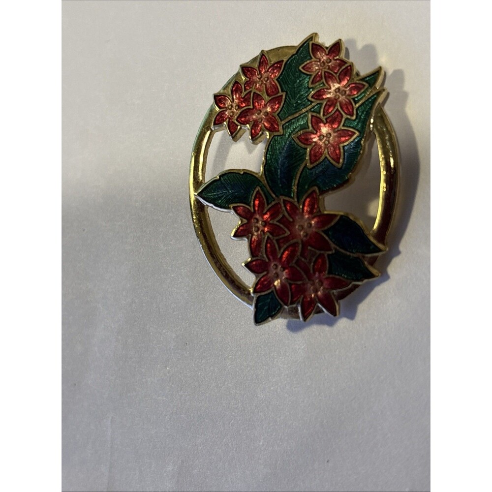 VINTAGE CLOISONNE ENAMEL FLOWER BROOCH SIGNED FISH